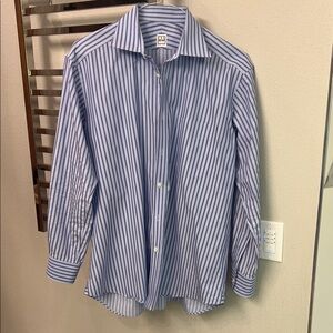 Ike Behar Men's Blue and White Striped Dress Shirt